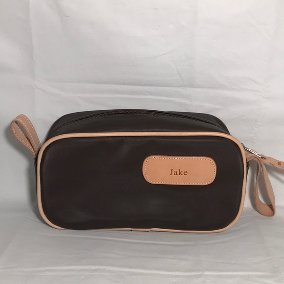 Jon Hart Shave Kit Toiletry Bag JAKE Heat Stamp Monogram Leather Trim - Picture 1 of 10